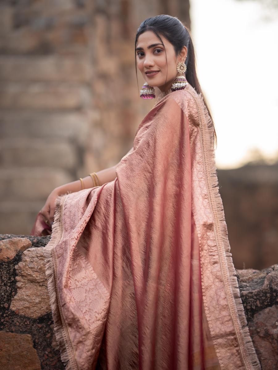 Pink Crushed Tissue Silk Saree