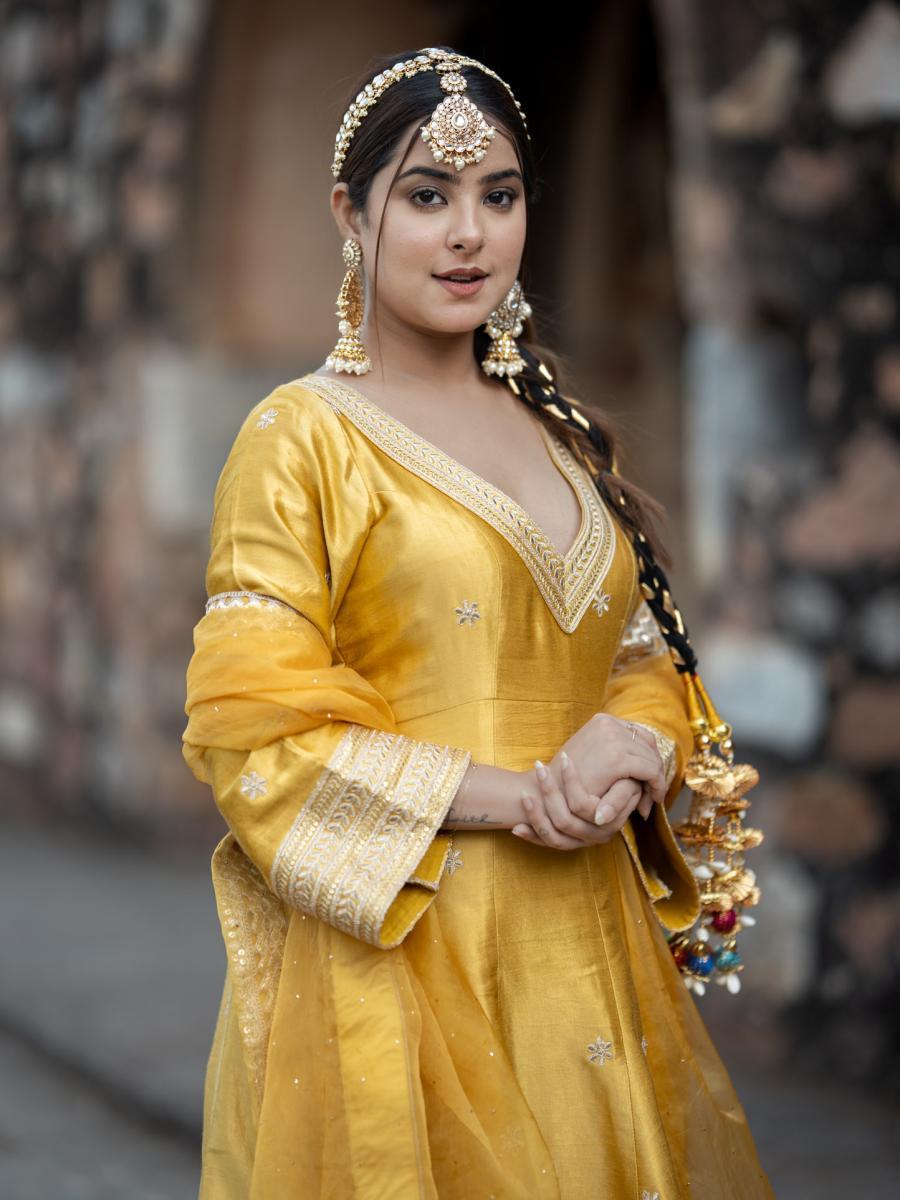 Yellow Gold Pure Gajji Silk Kurta - Set of 3