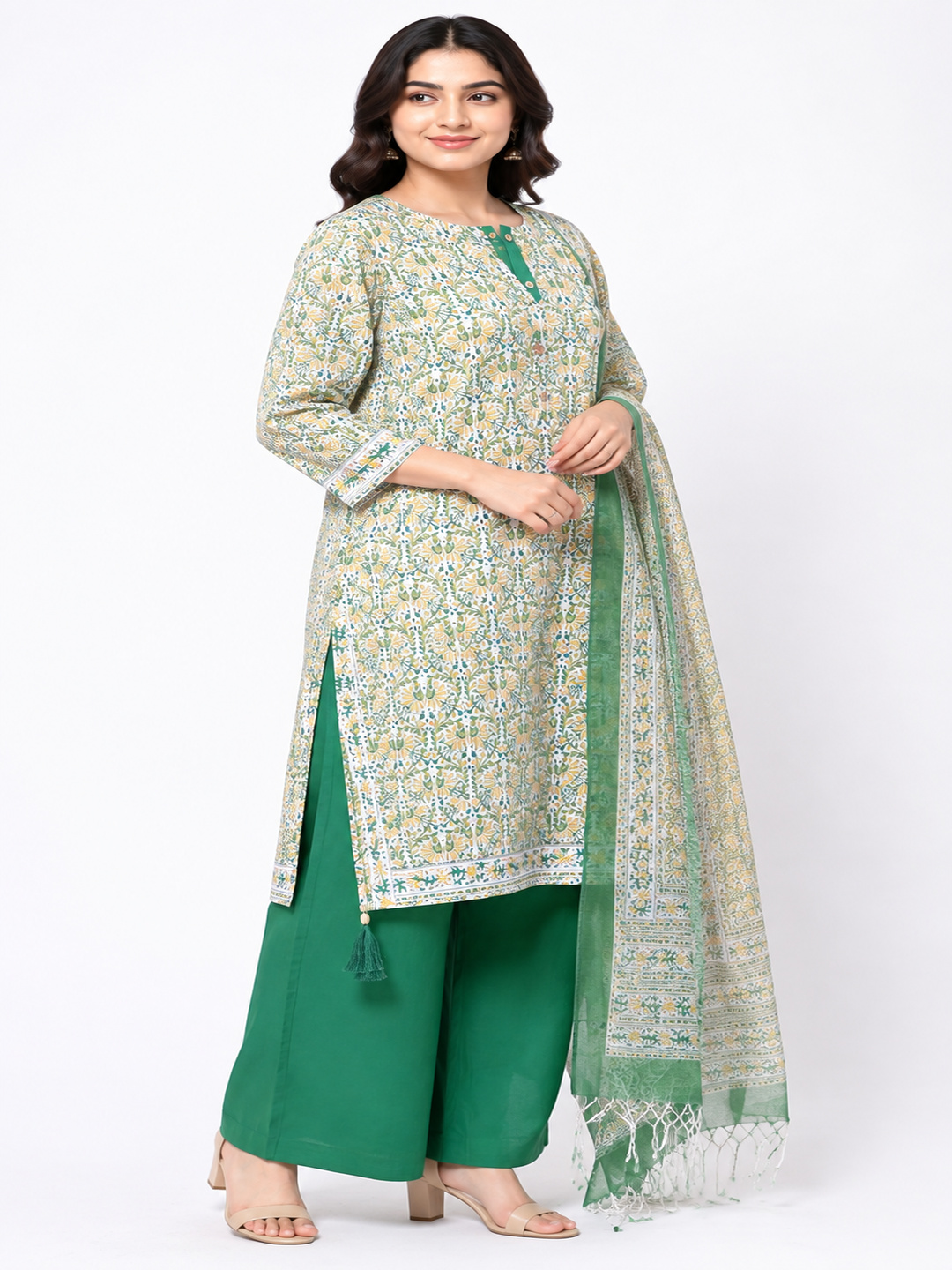 Yellow Green Morpankhi Kurta Set
