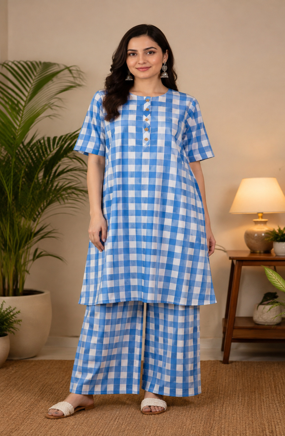 Blue and White check cord set
