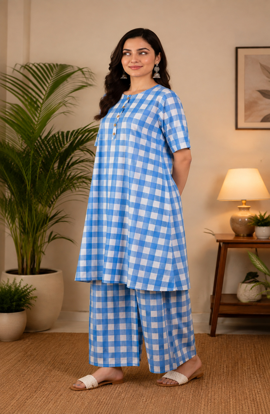 Blue and White check cord set