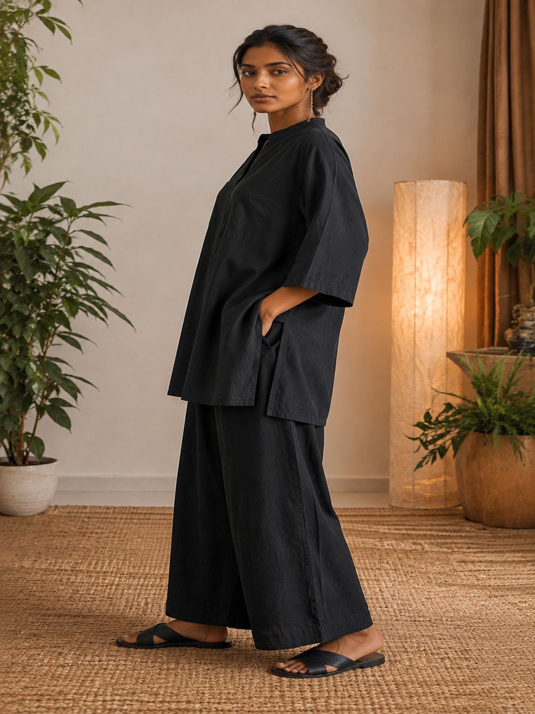 Black short kurta cord set