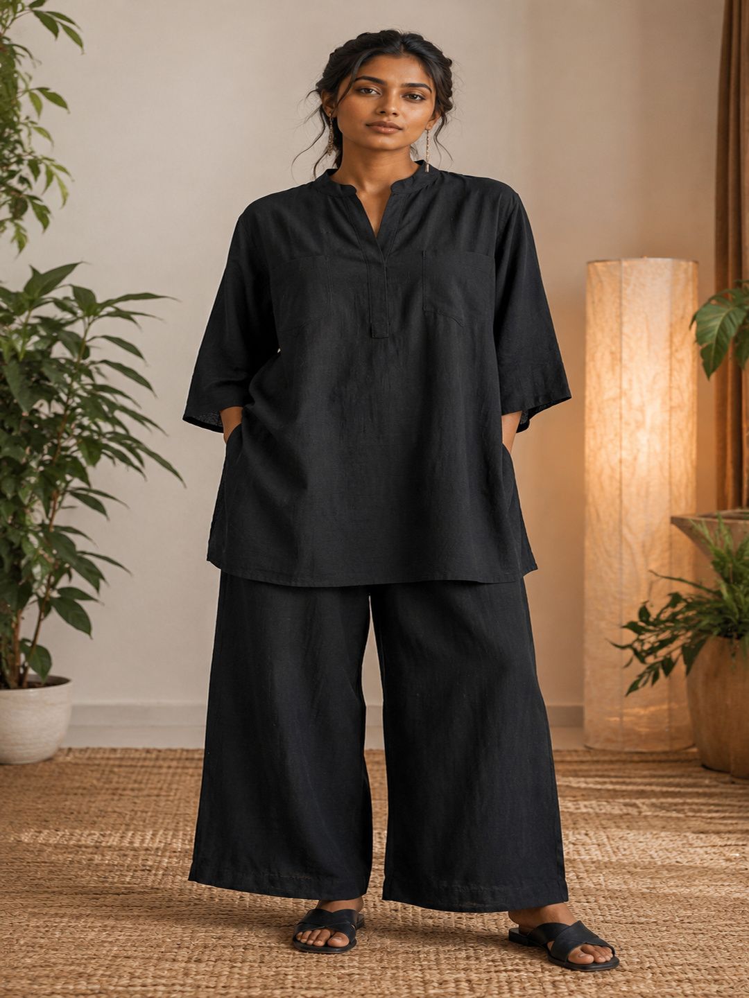 Black short kurta cord set
