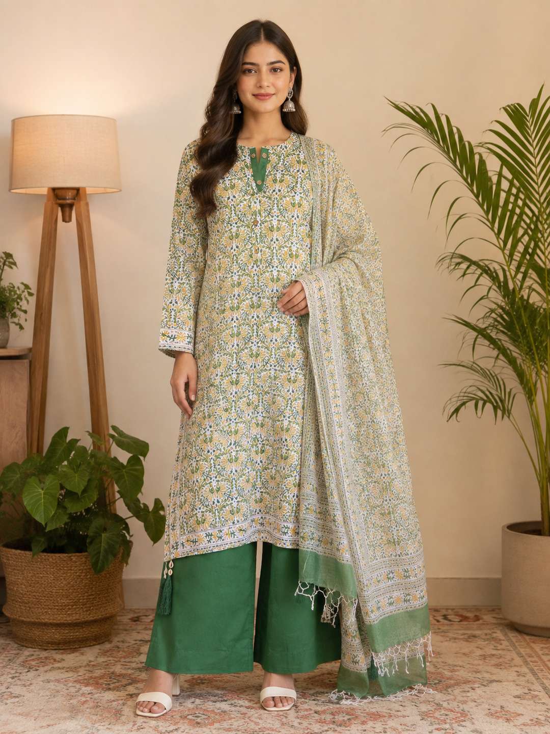 Yellow Green Morpankhi Kurta Set