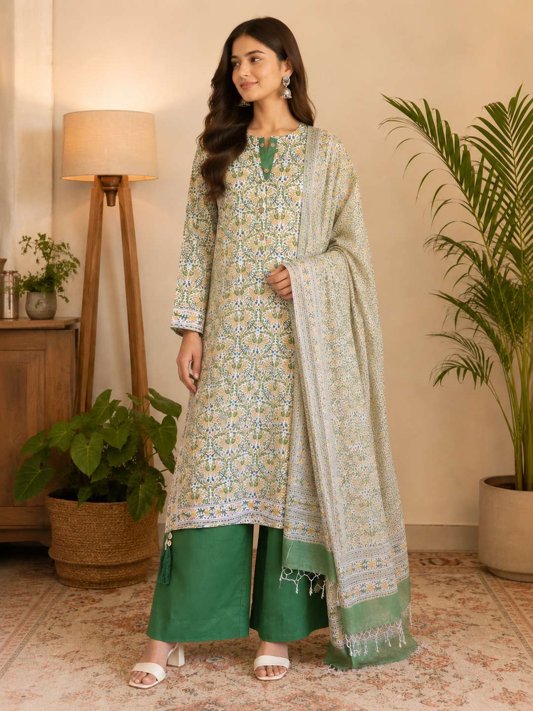 Yellow Green Morpankhi Kurta Set