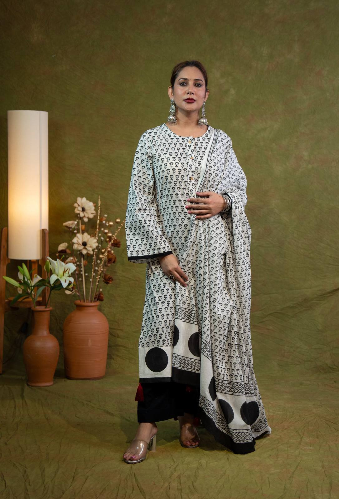 Black Polka Kurta Set