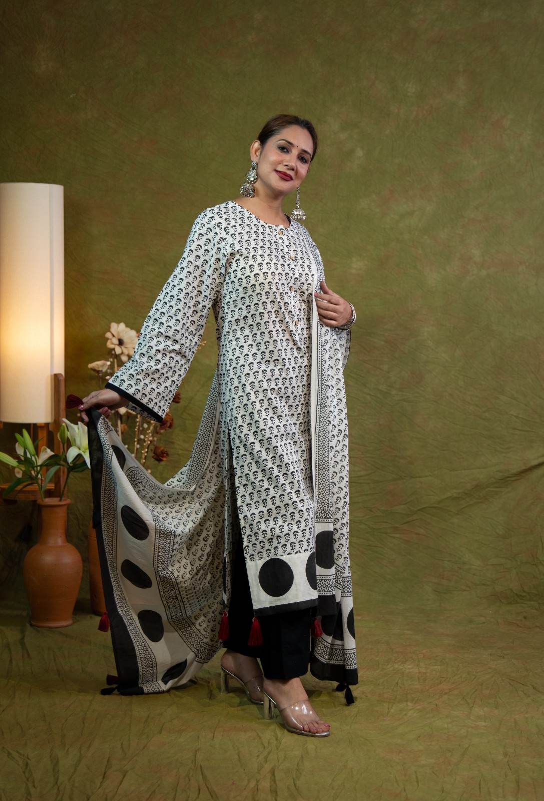 Black Polka Kurta Set