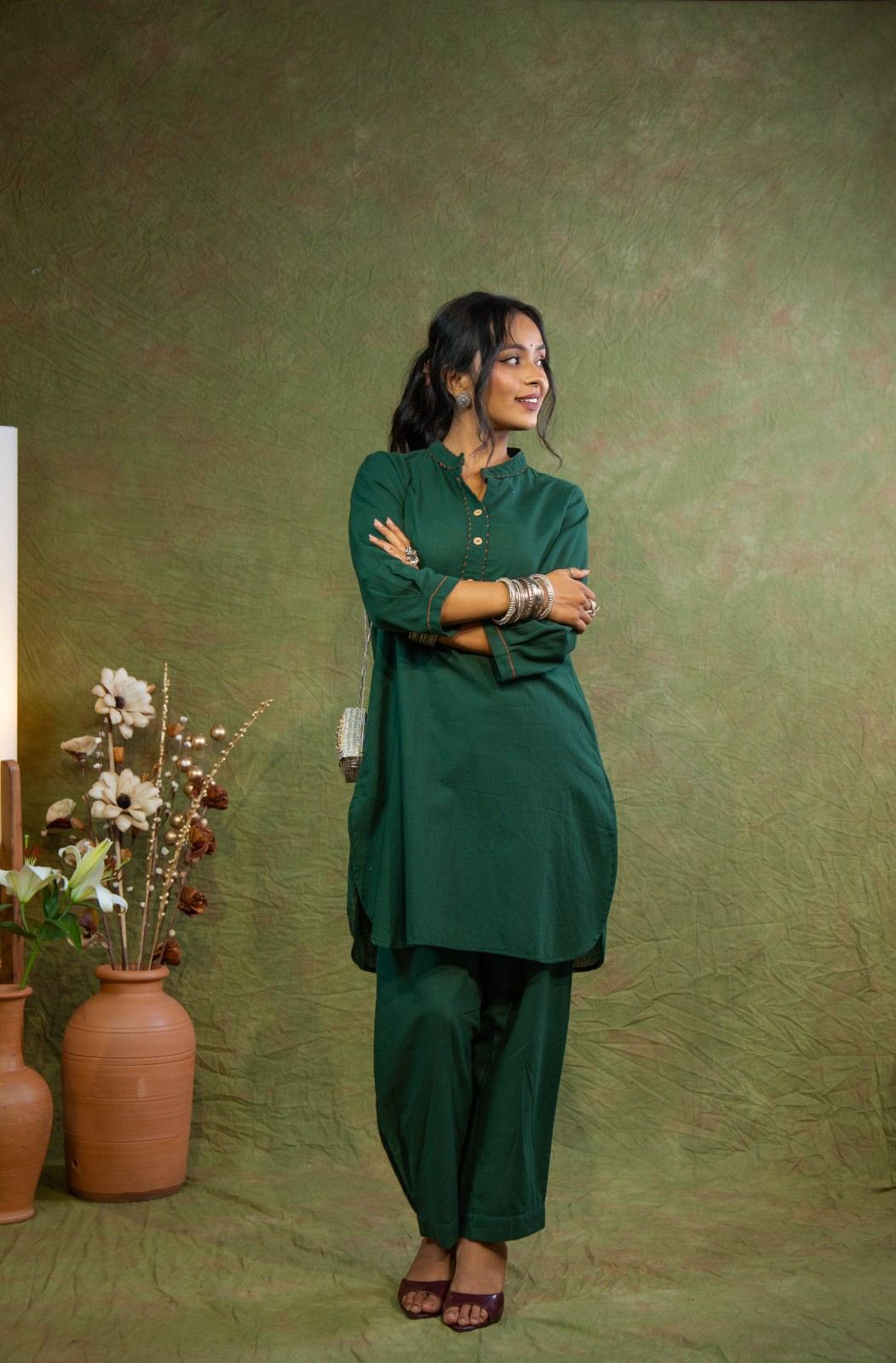 Forest Green Slub Cotton Co-ord Set