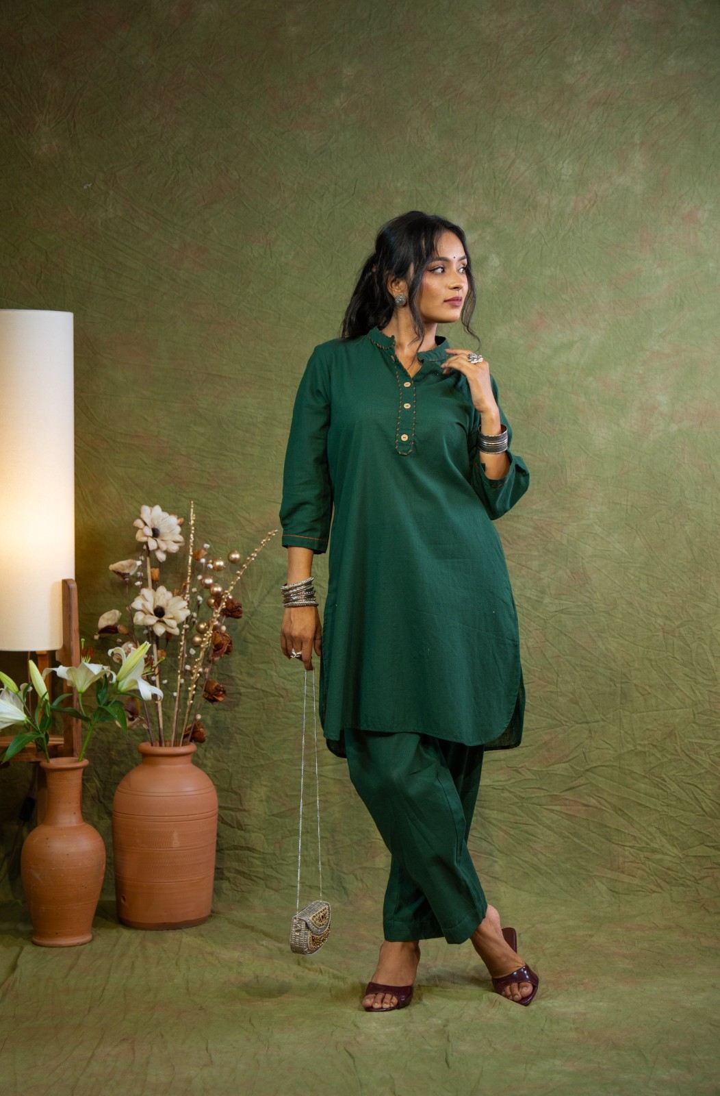 Forest Green Slub Cotton Co-ord Set