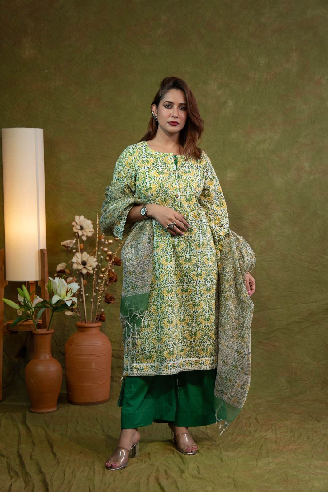 Yellow Green Morpankhi Kurta Set