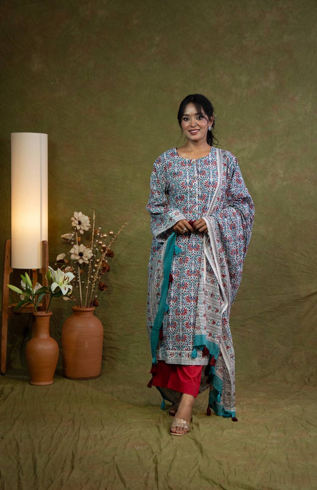 Red Morpankhi Kurta Set