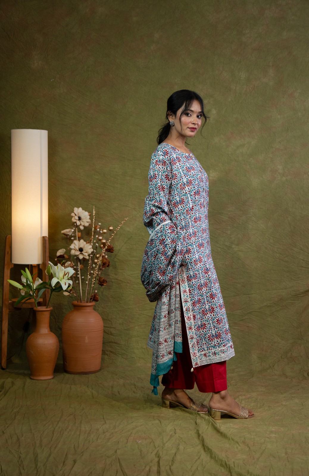 Red Morpankhi Kurta Set