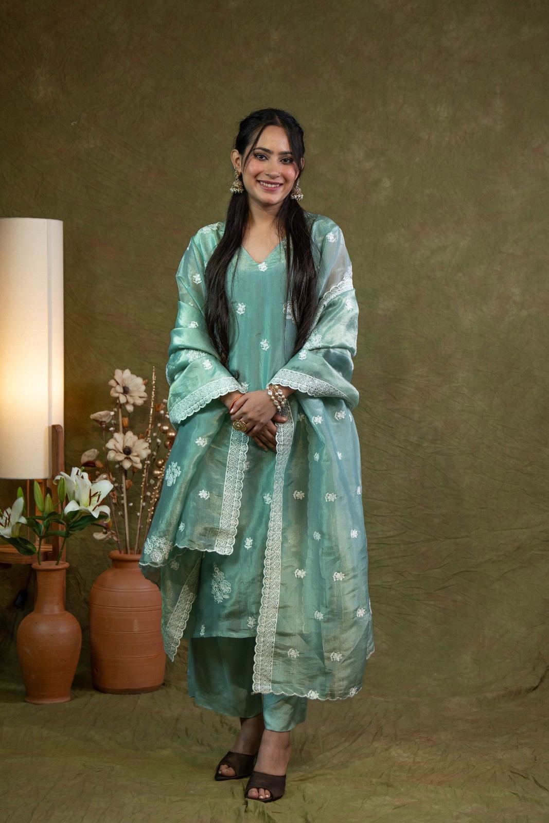 Afsana Green Tissue Kurta Set