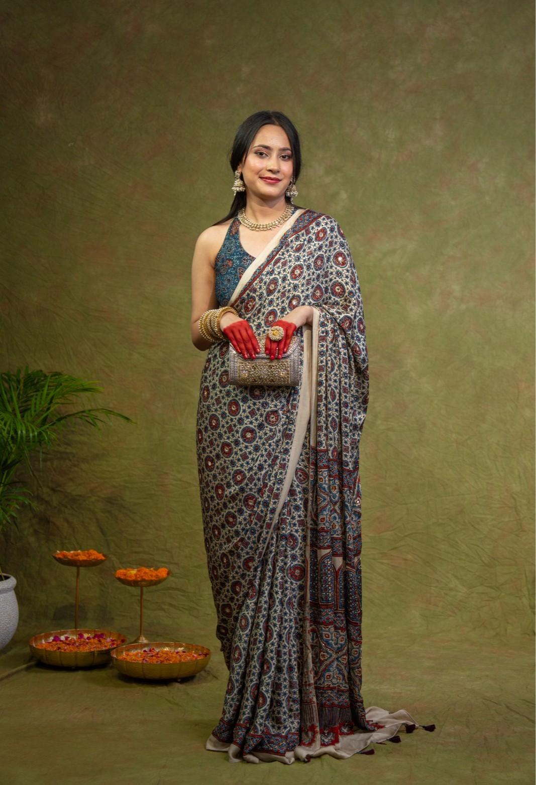 Amisha Modal Ajrakh Saree