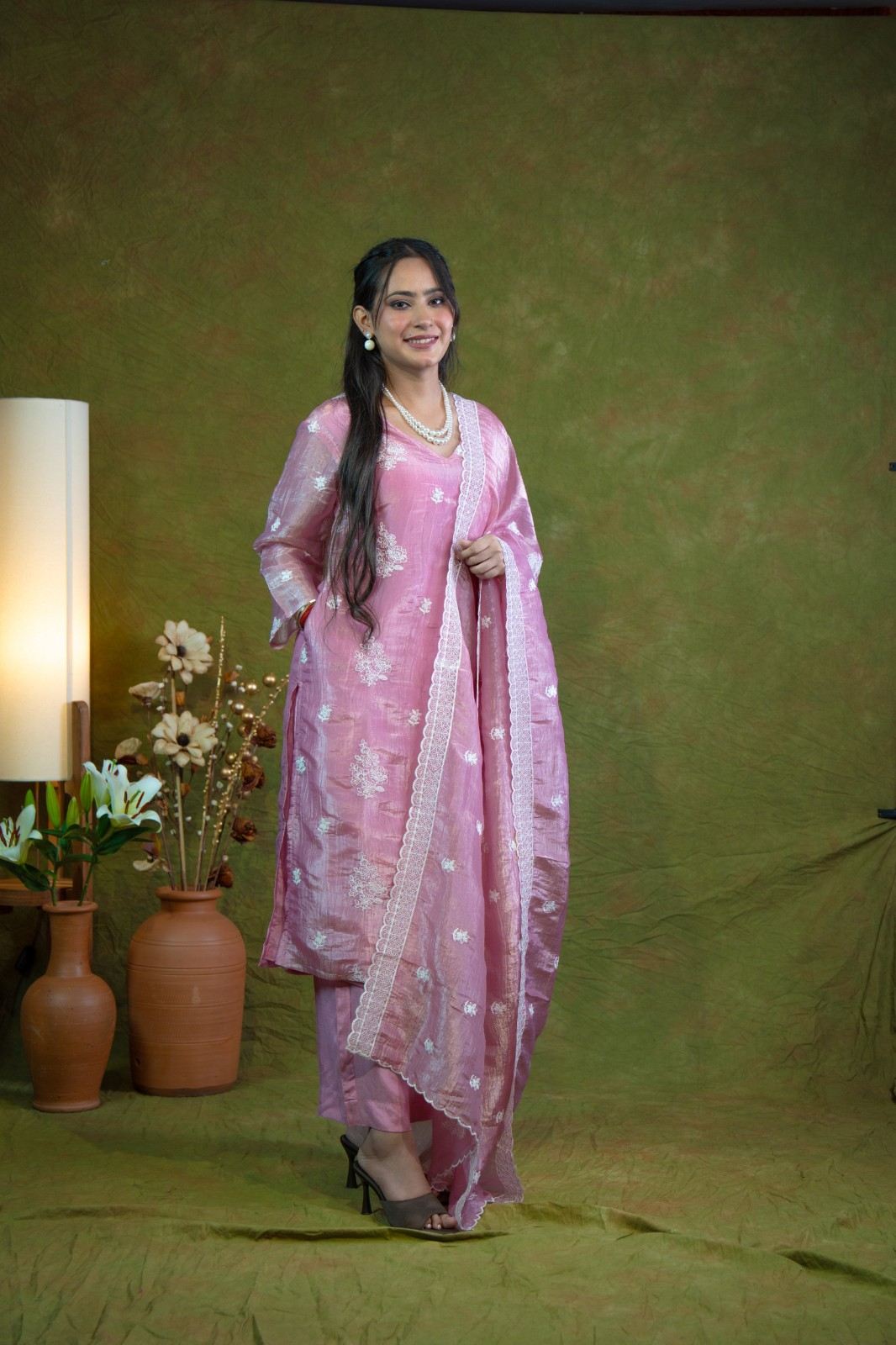 Afsana Pink Tissue Kurta Set