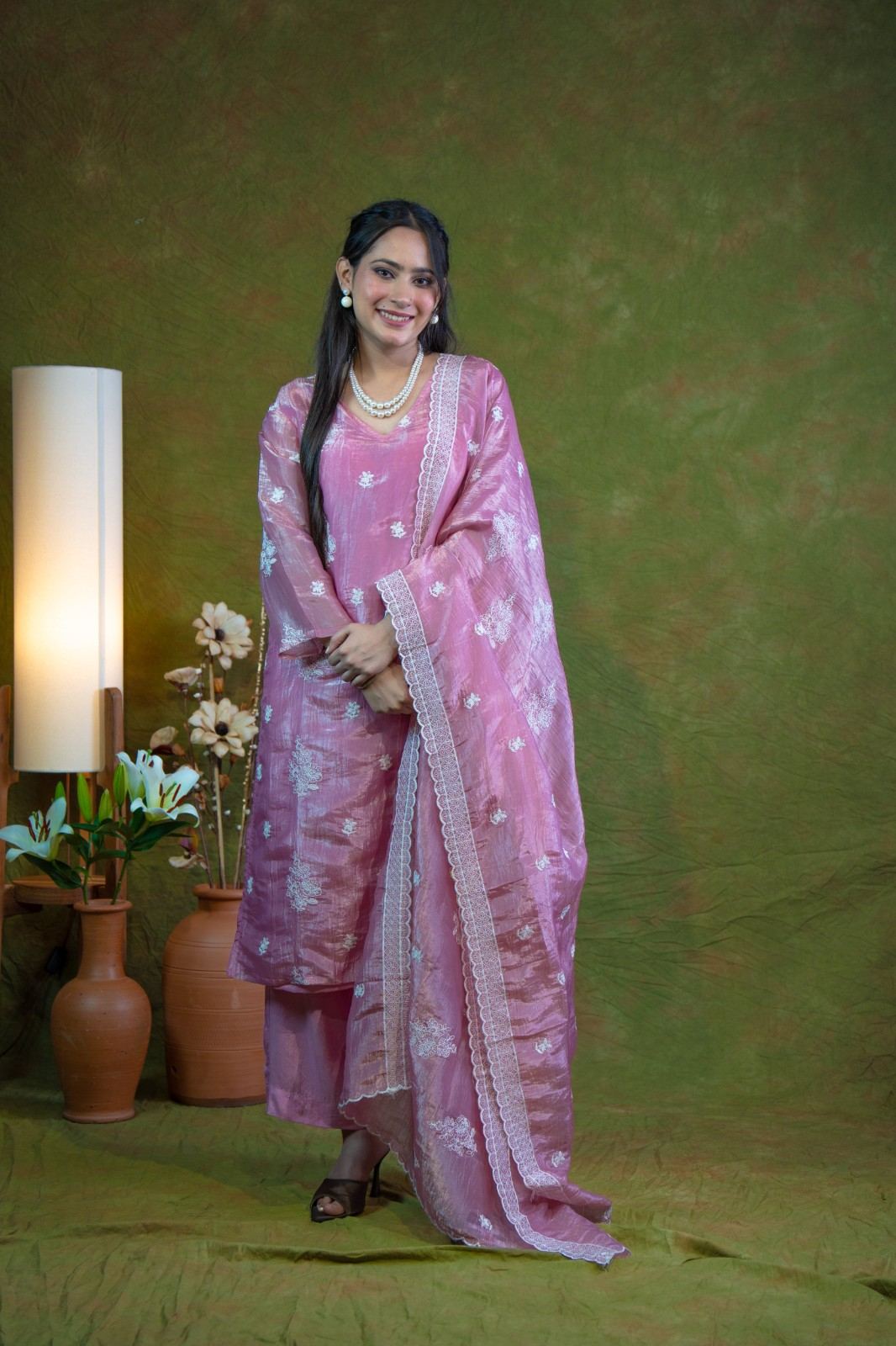 Afsana Pink Tissue Kurta Set