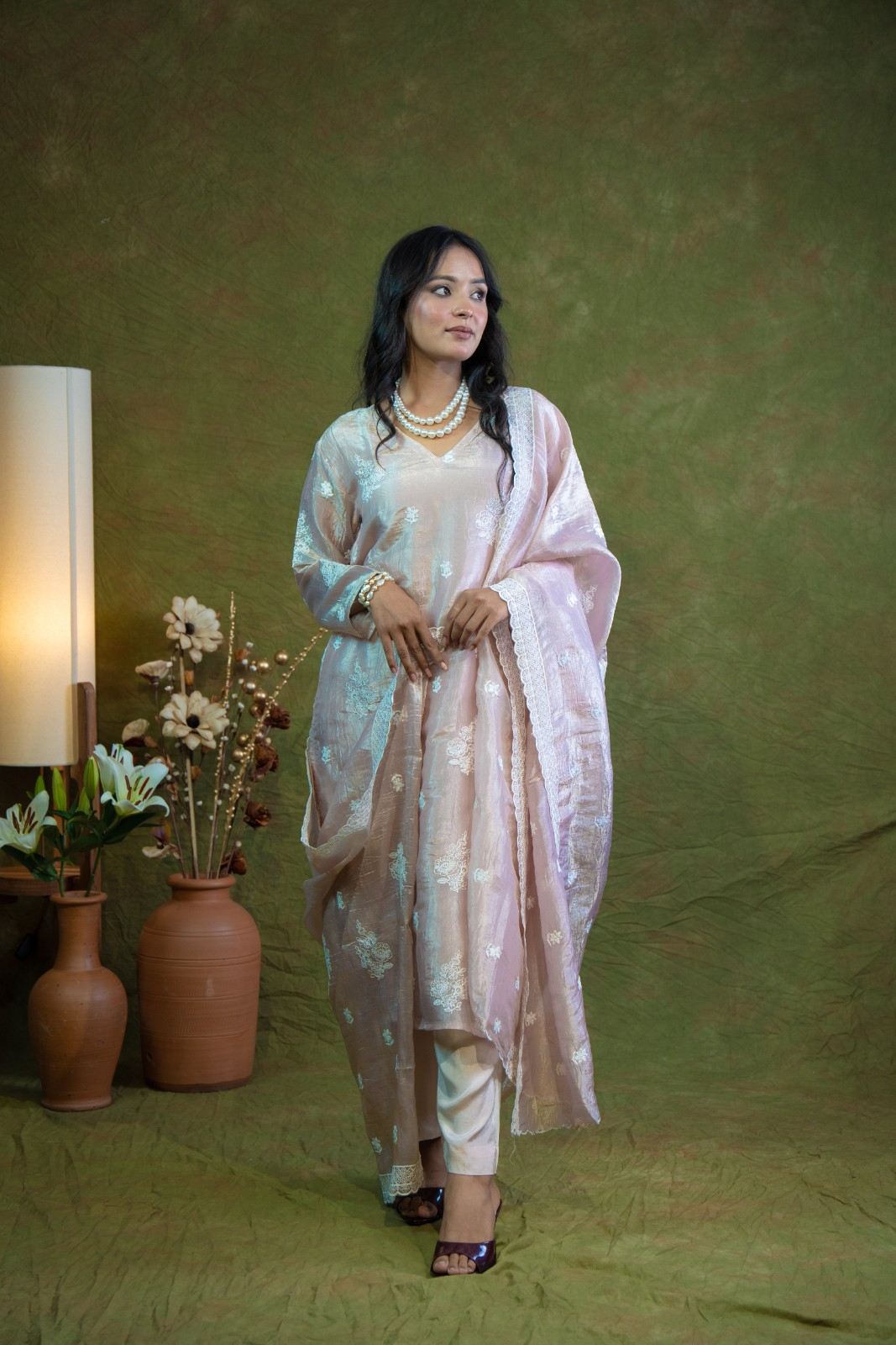 Afsana Champaigne Tissue Kurta Set