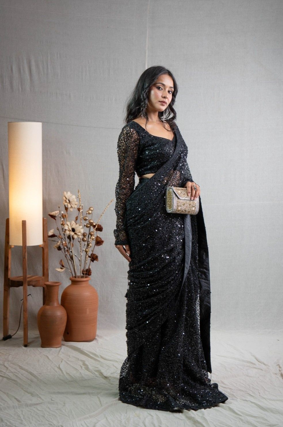 Nayaab Embroidered Pre-Draped Saree