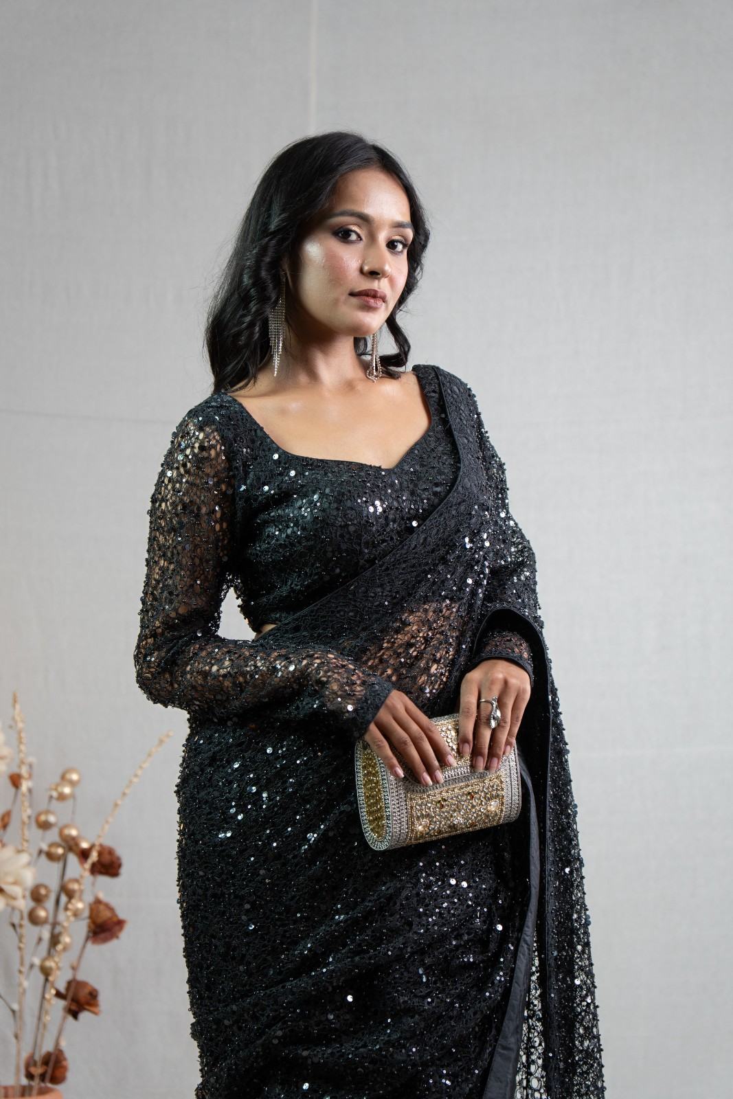 Nayaab Embroidered Pre-Draped Saree