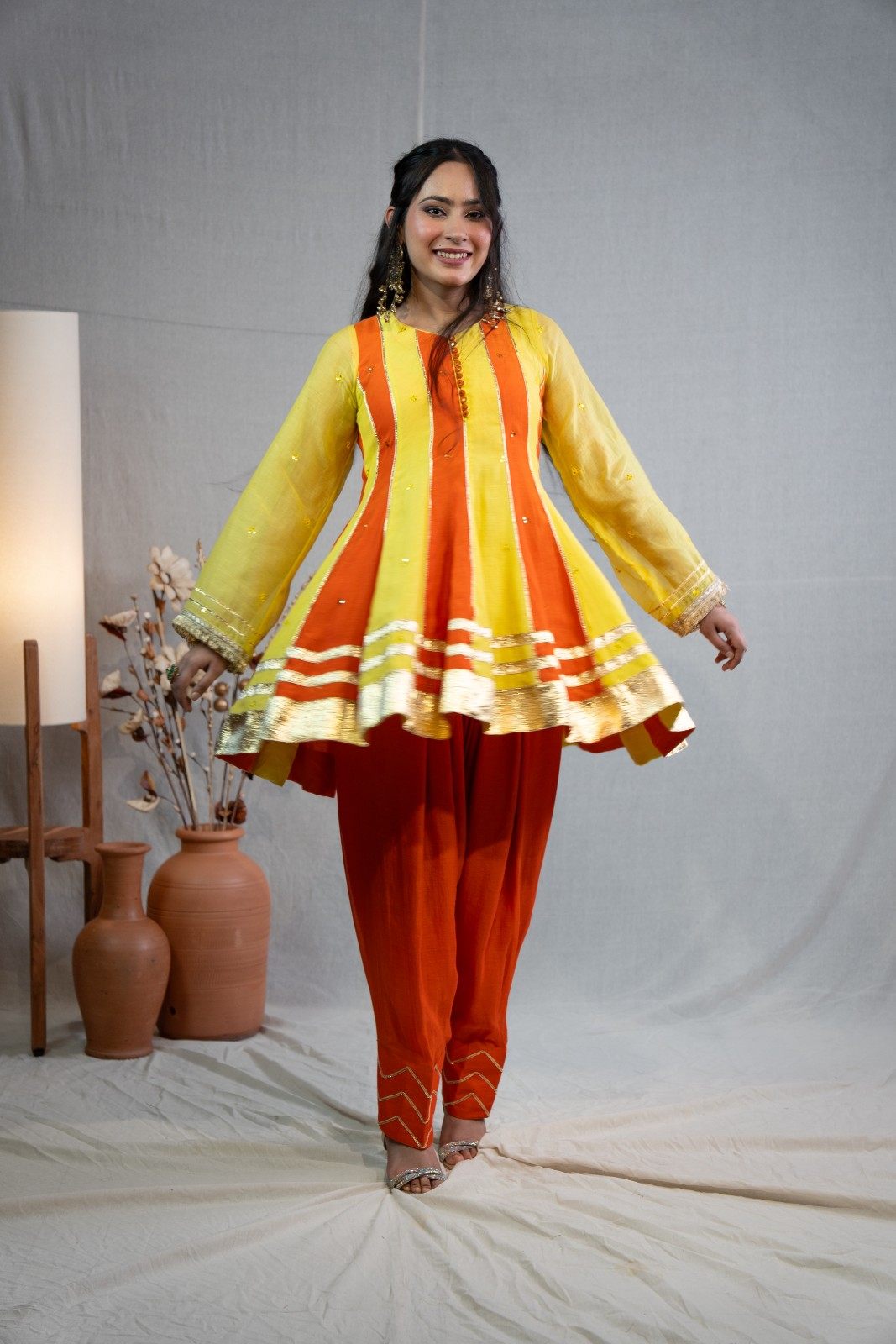 Basanti Farshi Salwar Peplum Set