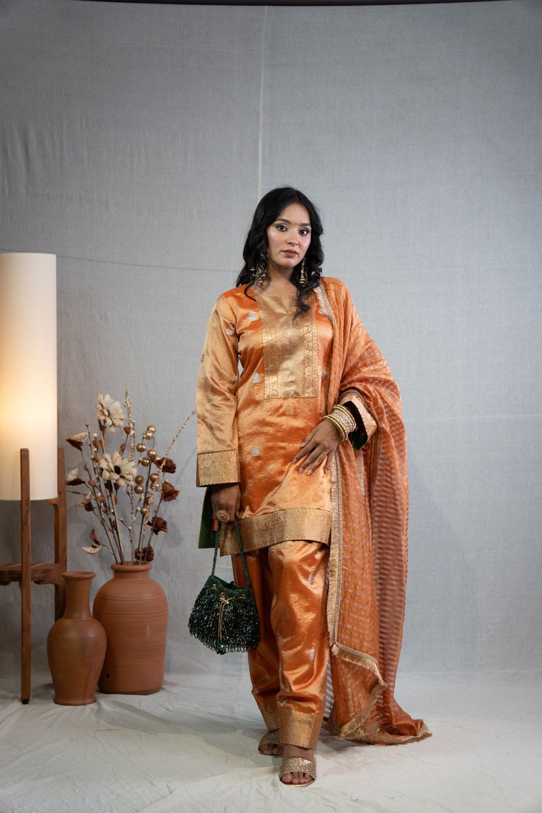 Kesar Crushed Tissue Silk Farshi Salwar Kurta Set
