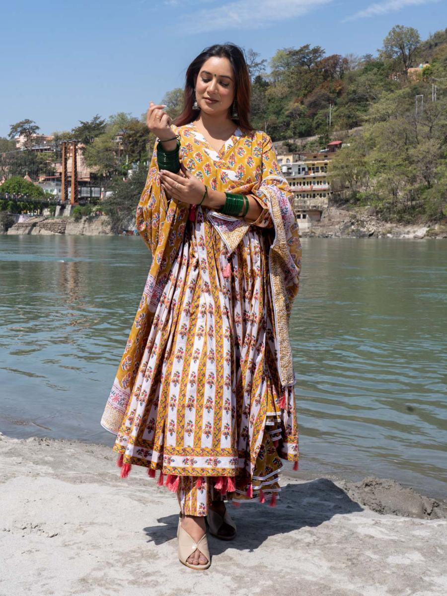 Bahaar Hand Block Printed Angrakha Kurta Set