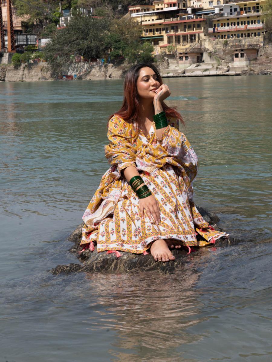 Bahaar Hand Block Printed Angrakha Kurta Set