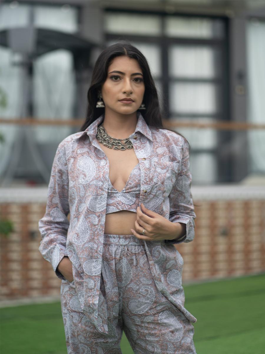 Brown Hand Block Printed Co-ord Set