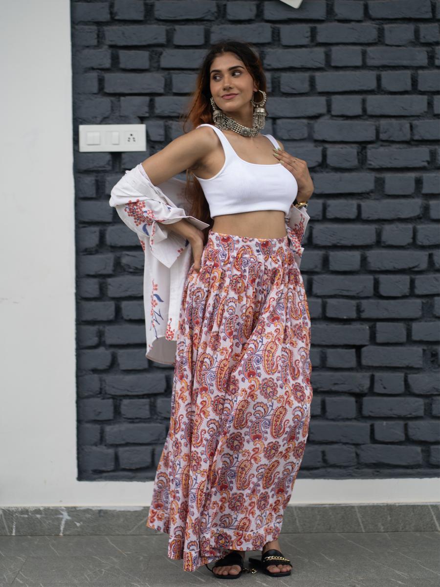 Mughal Hand Block Printed Shirt and Long Skirt