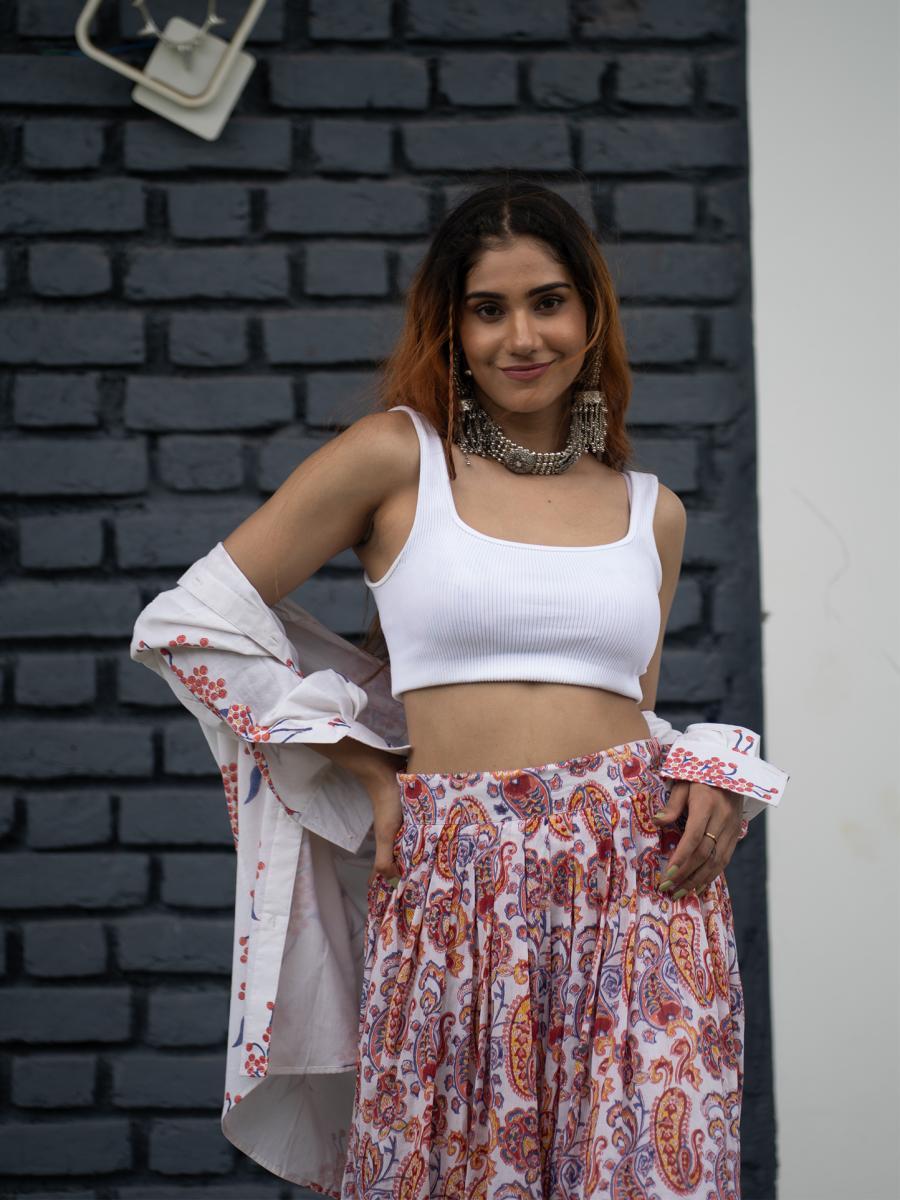Mughal Hand Block Printed Shirt and Long Skirt