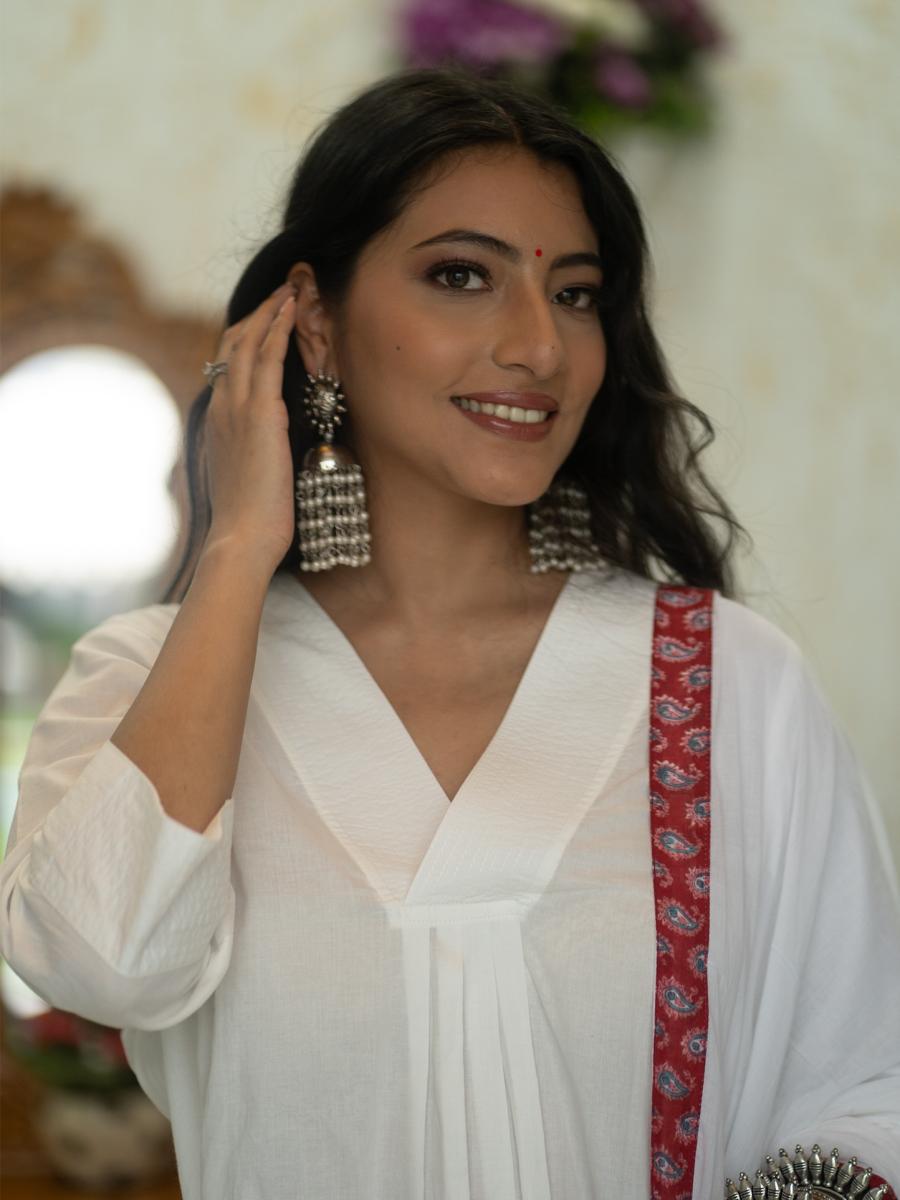 Chaandni Kurta Set with Hand Block Printed Dupatta