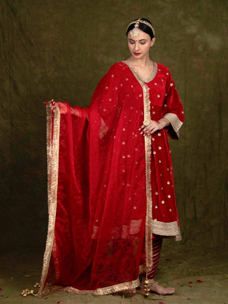 Laal Ishq-Inspired Red Velvet Anarkali Suit Set