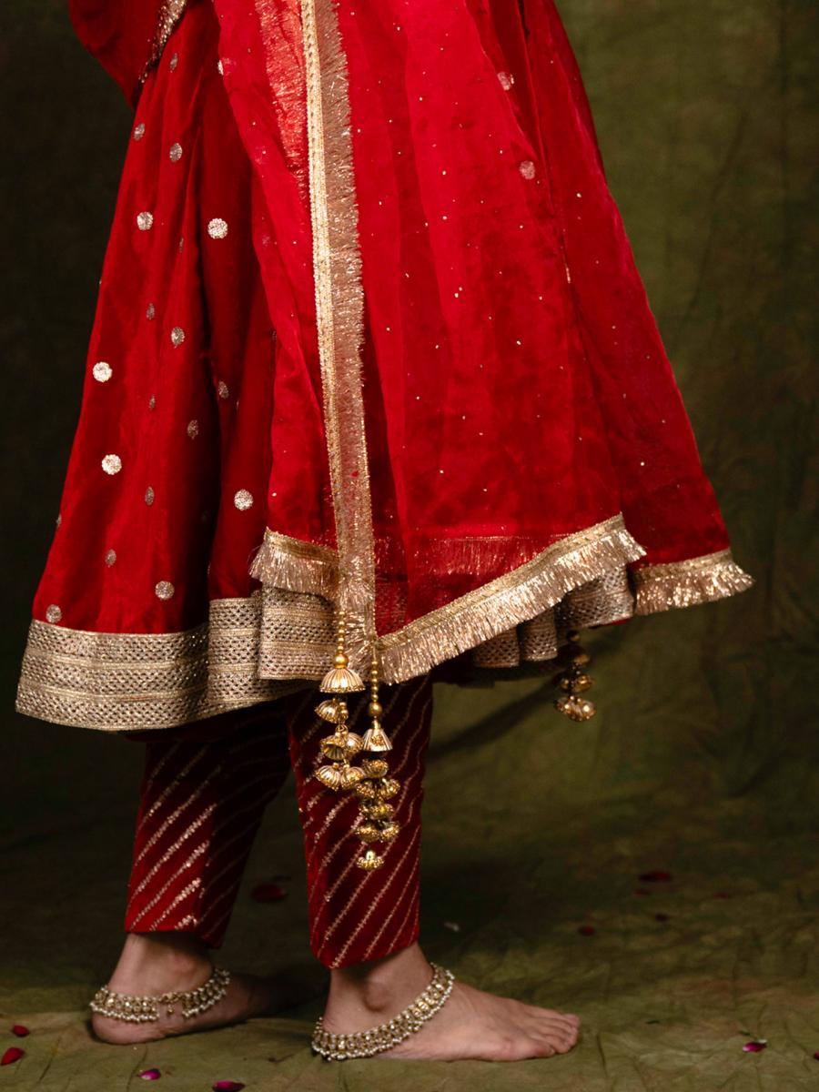 Laal Ishq-Inspired Red Velvet Anarkali Suit Set