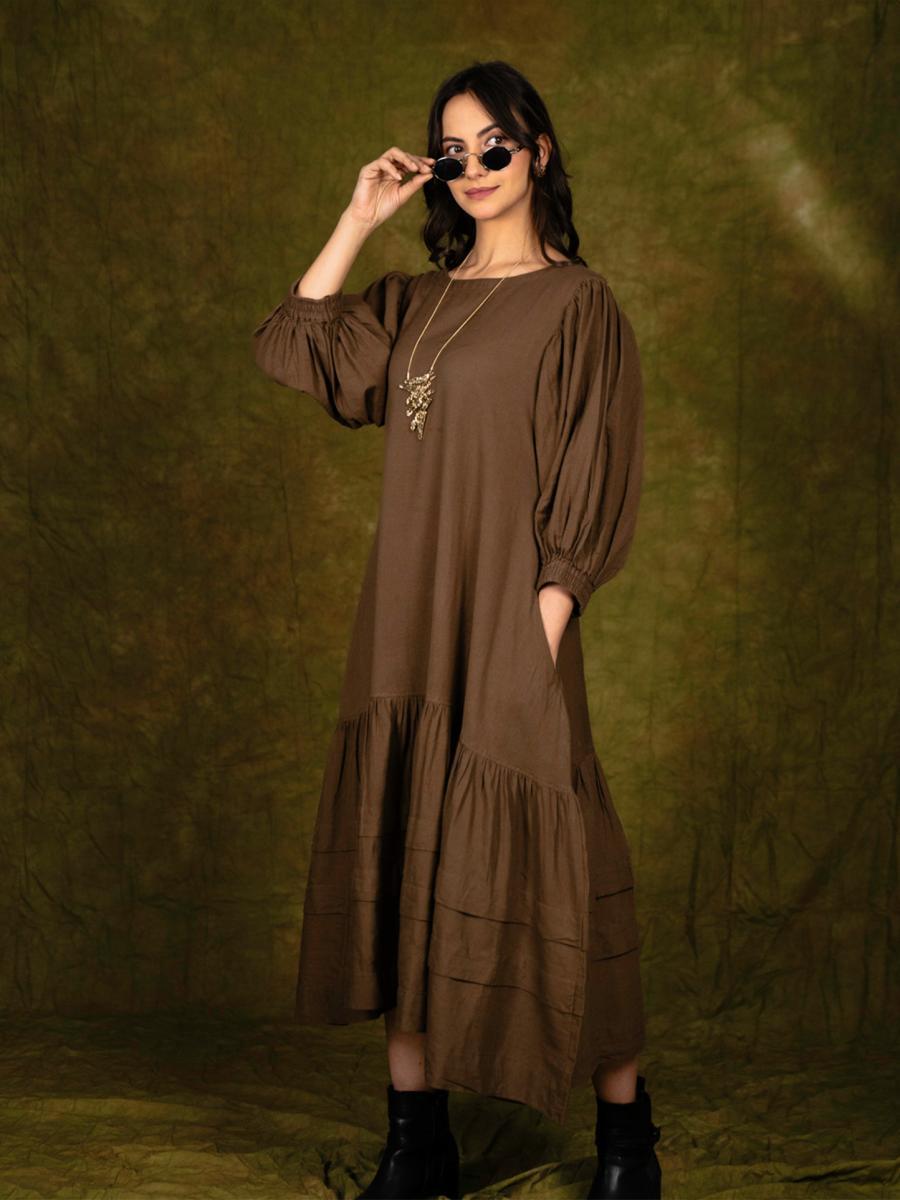 Chocolate Brown Long Dress in Cotton Flex