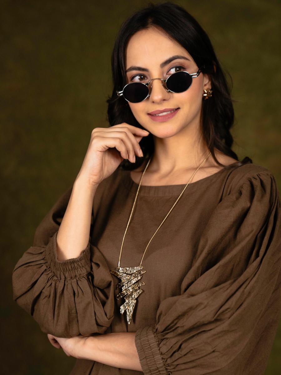 Chocolate Brown Long Dress in Cotton Flex