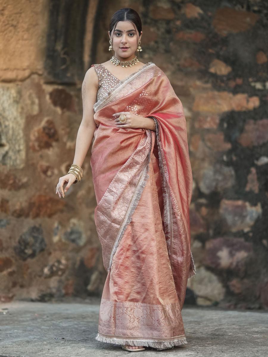 Coral Crushed Tissue Silk Saree (Copy)