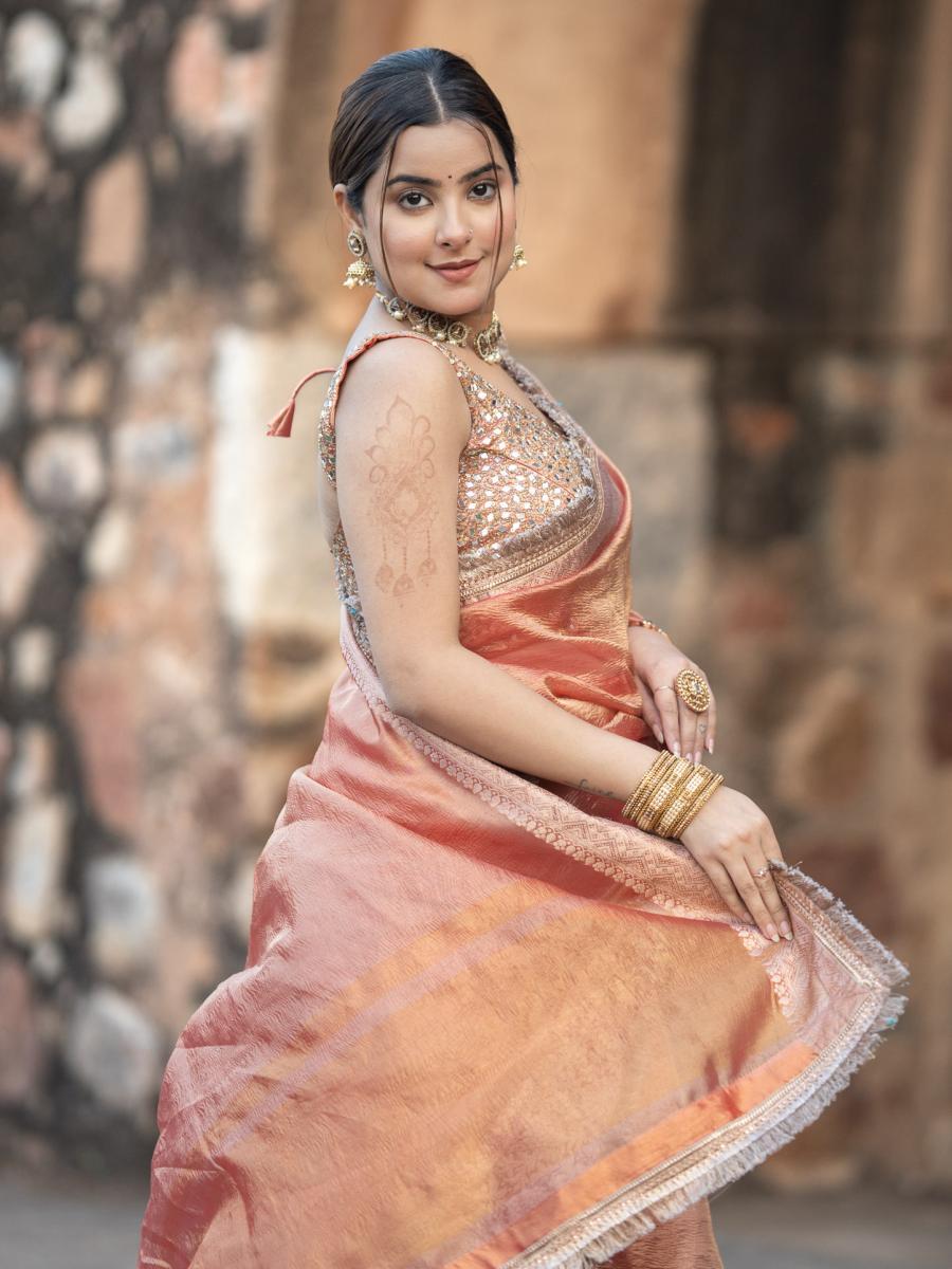 Coral Crushed Tissue Silk Saree (Copy)