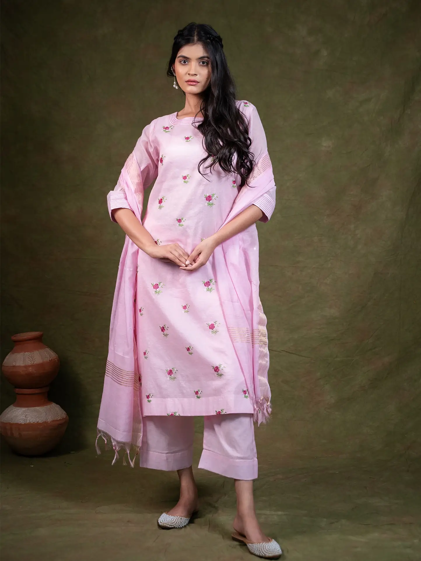 Gulaab Pure Mul Chanderi Kurta Set