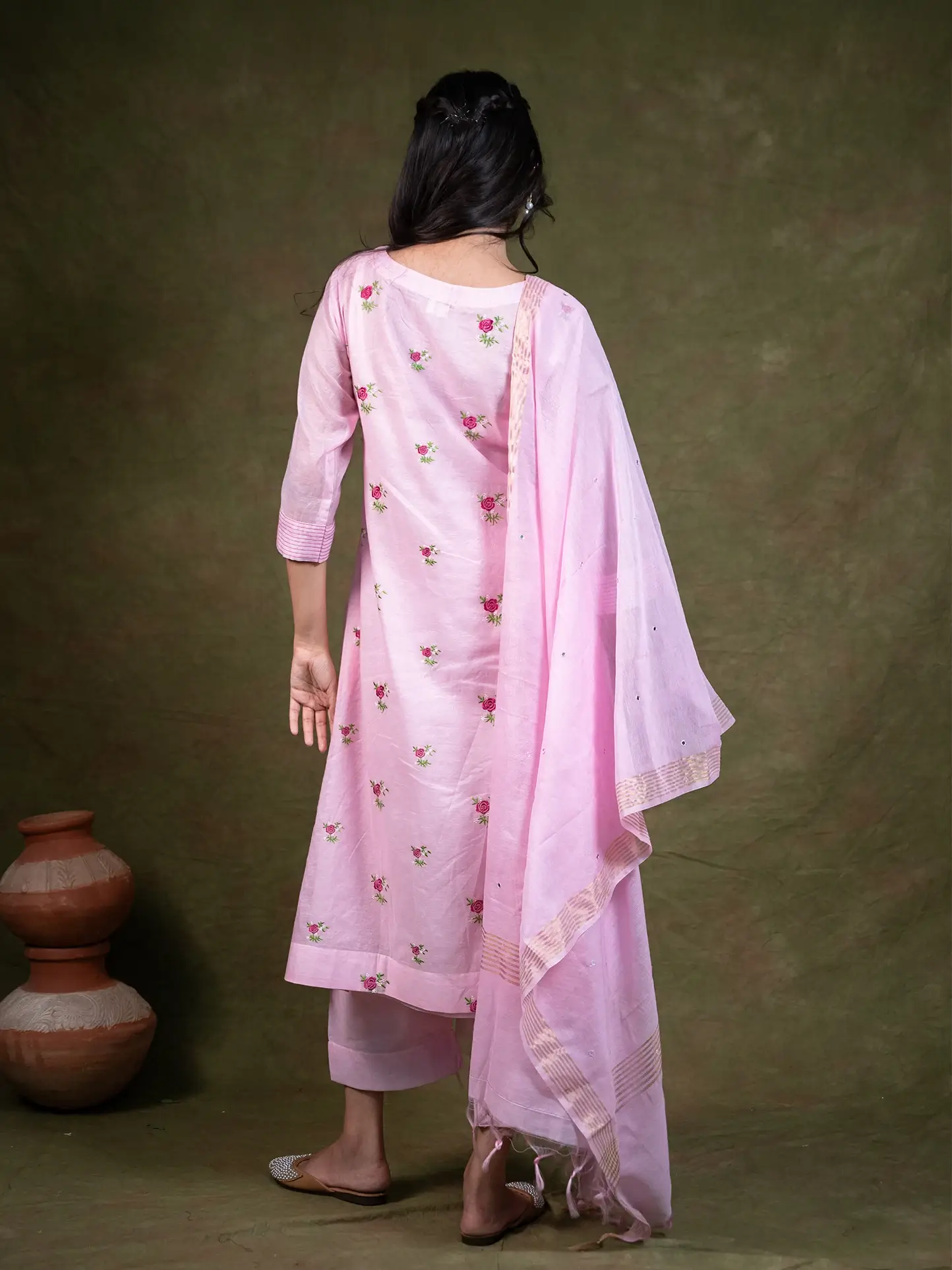 Gulaab Pure Mul Chanderi Kurta Set