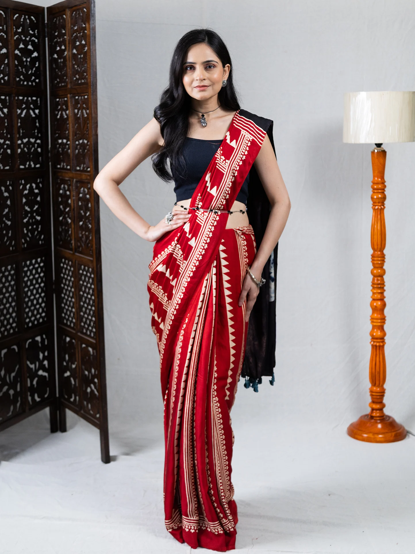 KaliRang Ajrakh Hand Block Modal Saree