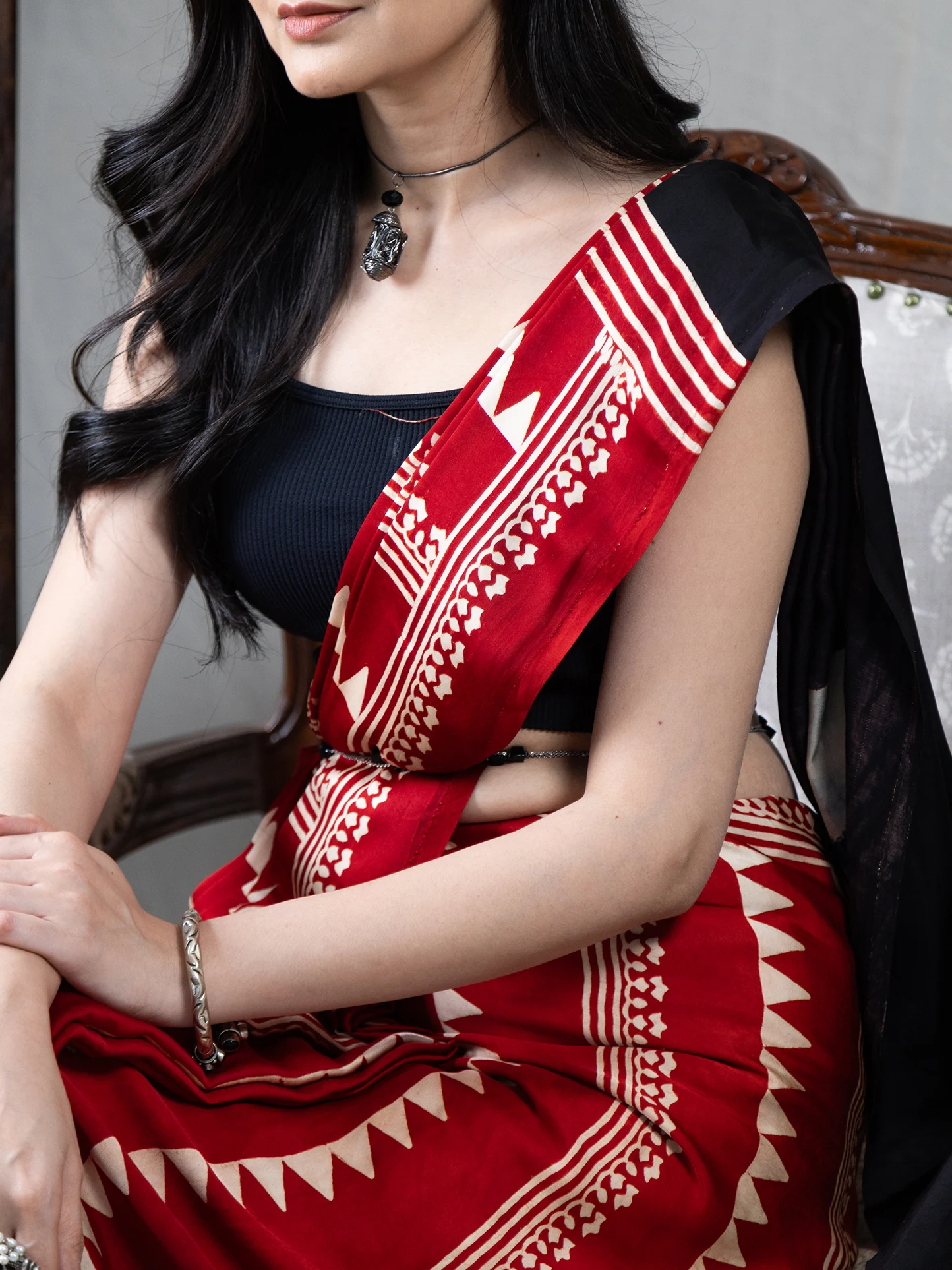 KaliRang Ajrakh Hand Block Modal Saree