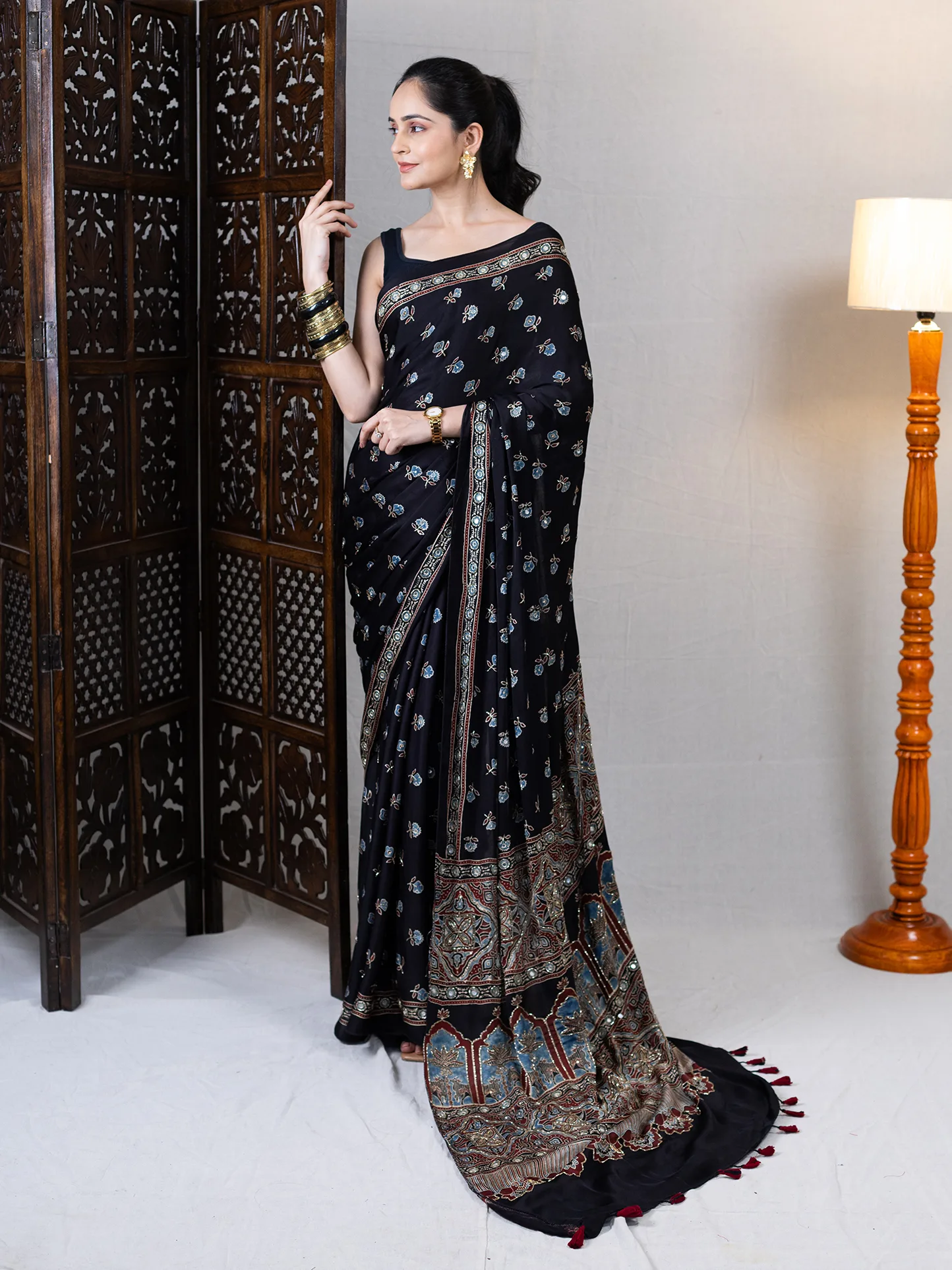 Afsana Ajrakh Hand Block Modal Saree