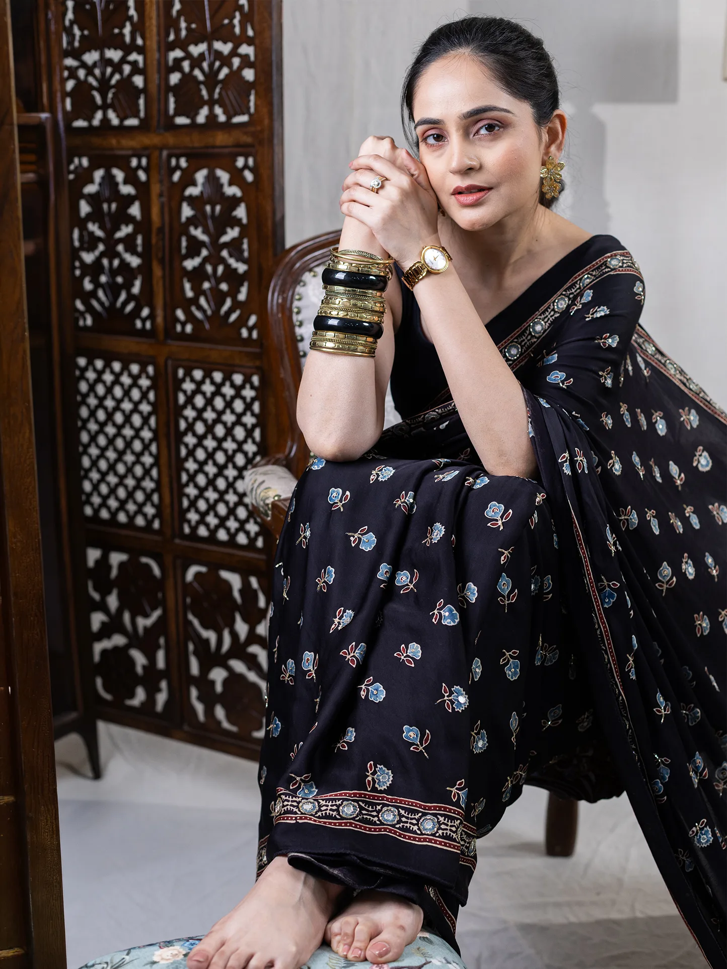 Afsana Ajrakh Hand Block Modal Saree